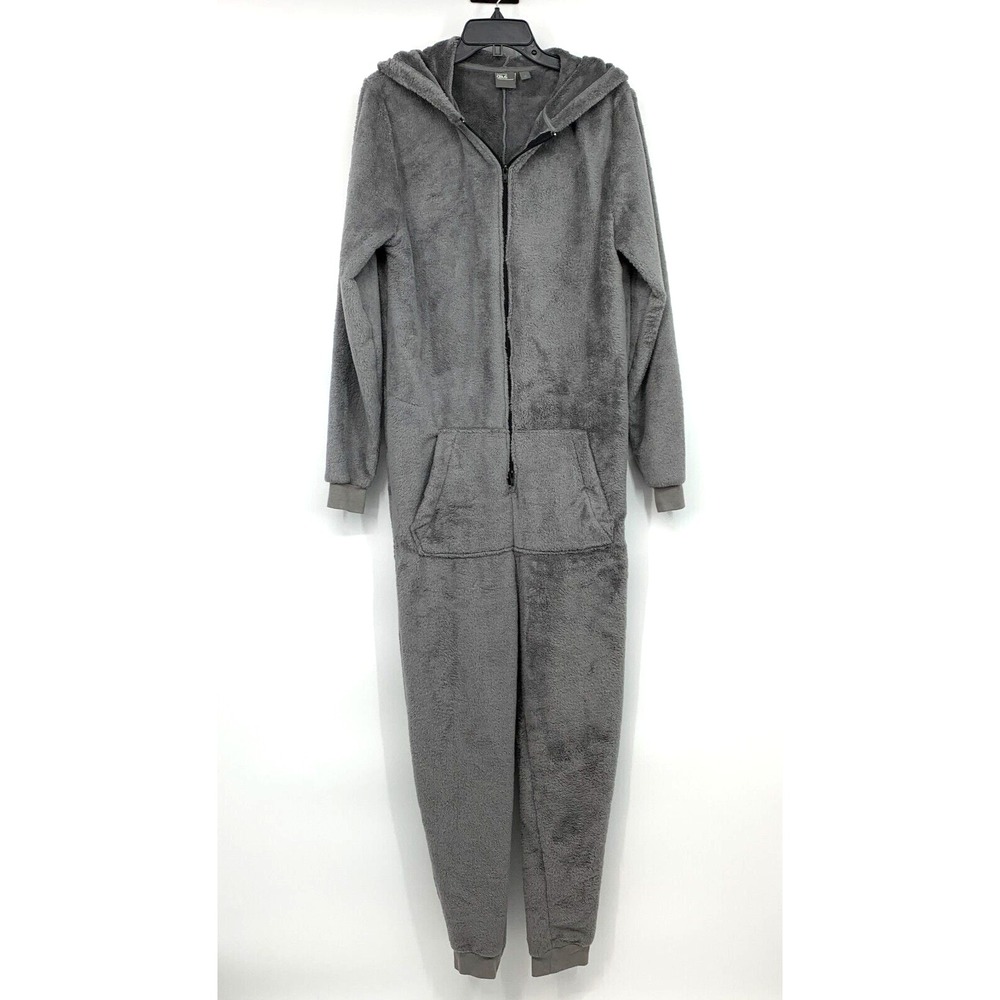 ASOS One Piece Mens XS Gray Fleece Full Zip Hooded Pockets Long Sleeve Jumpuit
